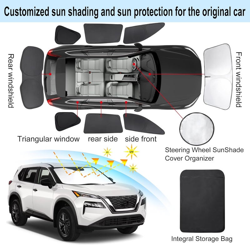 TINGLU Window Shades for Nissan Rogue 2021-2024 2025(NOT for Rogue Sport) Accessories Car Side Full Windows Cover Camping Rear Triangular Windshield Sun Shade Sun UV Rays Privacy Protection 8PCS - Image 3